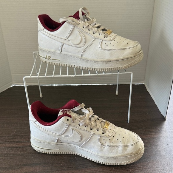 Nike Air Force 1 Women's Sneakers White and Burgundy Size 7 - Picture 1 of 7